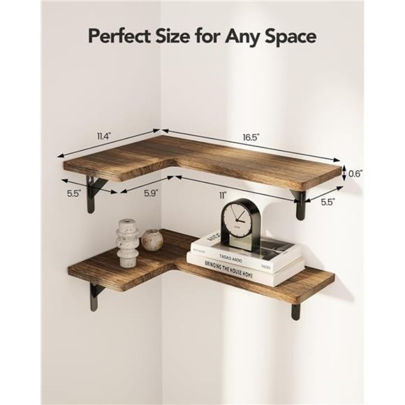 Corner Floating Shelves, Set of 4 Corner Wall Shelves, Shelves, Brown - Picture 3 of 6